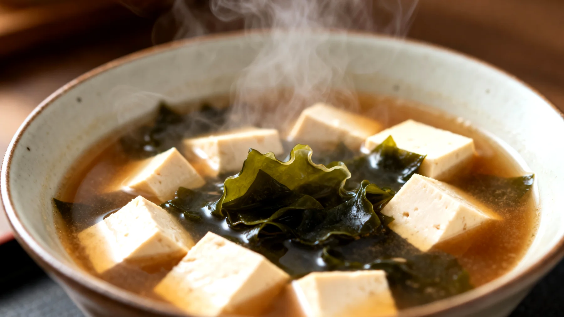 Zuppa di miso con tofu e alghe wakame"
